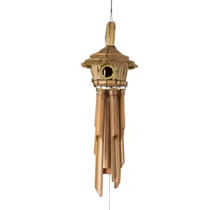 Produkt Přírodní bambusová zvonkohra s ptačí budkou Bamboo Chime - 16*16*130cm J-Line by Jolipa