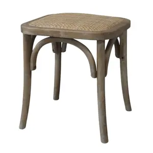 Přírodní dřevěná stolička s ratanovým výpletem Old French stool - 42*42*46 cm  Chic Antique