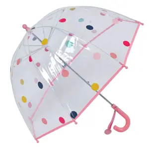 Průhledný deštník pro děti s růžovým držadlem a puntíky - Ø 50 cm Clayre & Eef