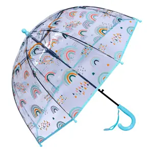 Produkt Průhledný dětský deštník s duhami a modrou rukojetí a okrajem - Ø 50 cm Juleeze
