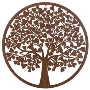 Rezavá kovová zahradní nástěnná dekorace strom se srdíčky - Ø 99*1,5 cm J-Line by Jolipa