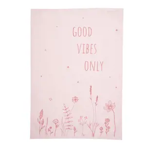 Růžová bavlněná utěrka s kytičkami Good Vibes Only - 47*70 cm Clayre & Eef