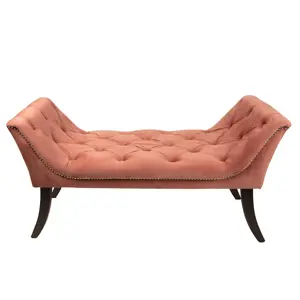 Růžová sametová pohovka / lavice s opěrkami Lounge Sofa - 117*45*63 cm Clayre & Eef