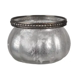 Šedo-stříbrný skleněný svícen na čajovou svíčku - Ø 9*6 cm Clayre & Eef