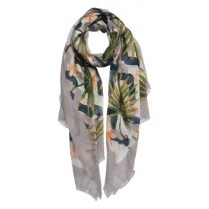 Produkt Šedý šátek s květinami a listy - 70*180 cm Clayre & Eef