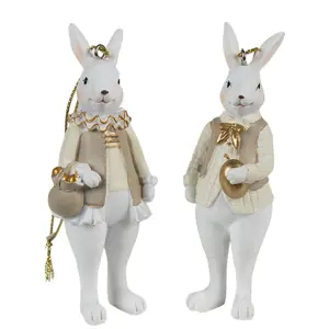 Set 2ks závěsná dekorace králík v obleku se zlatými vajíčky - 4*4*10 / 4*4*10 cm Clayre & Eef