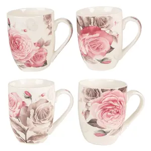 Produkt Set 4ks bílo-růžový porcelánový hrnek s růžemi Rose - 8*10 cm / 0,3L  Clayre & Eef