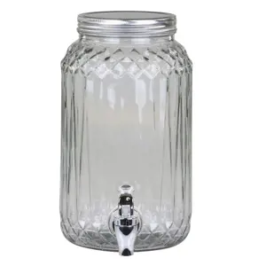 Skleněná nádoba na nápoje s kohoutkem a víkem Diamond Glass - Ø14*20*25 cm / 3,5L Chic Antique
