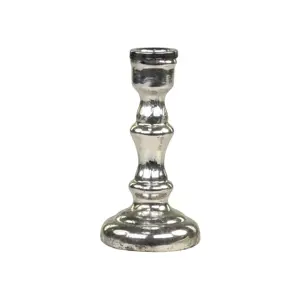 Stříbrný antik skleněný svícen na úzkou svíčku Groo - Ø 7*13cm Chic Antique