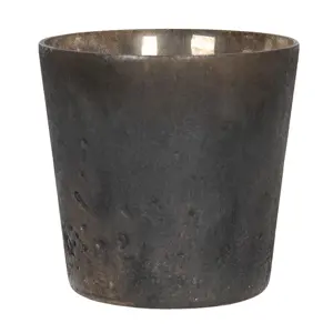 Tmavě hnědý skleněný svícen na čajovou svíčku - Ø 9*10 cm Clayre & Eef