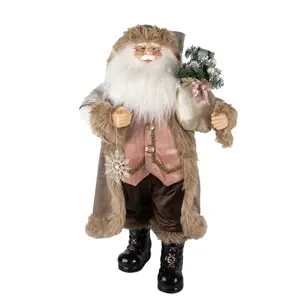 Produkt Vánoční dekorace Santa v béžovém kabátě a s vločkou - 37*29*82 cm Clayre & Eef