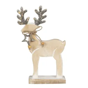 Vánoční dřevěná dekorace Jelen s hvězdičkou - 17*5*23 cm Clayre & Eef