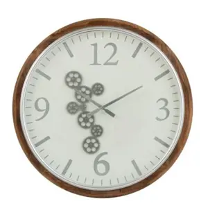 Velké nástěnné hodiny s dřevěným rámem a ozubenými kolečky Laudine L  - Ø 75*6 cm J-Line by Jolipa
