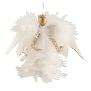 Závěsná ozdoba andílek z bílých peříček - 17*8*12 cm J-Line by Jolipa