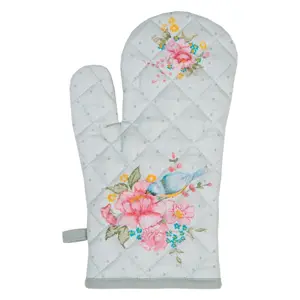 Zelená bavlněná chňapka - rukavice s květy Cheerful Birdie - 18*30 cm Clayre & Eef