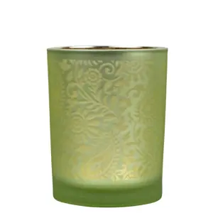 Zeleno stříbrný skleněný svícen s ornamenty Paisley vel.M - Ø10*12,5cm Mars & More