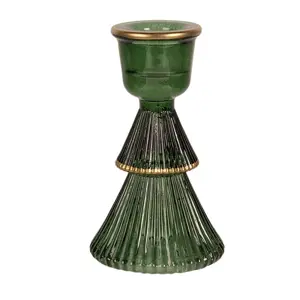 Zelený skleněný svícen ve tvaru stromku na úzkou svíčku - Ø 6*10 cm Clayre & Eef