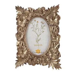 Produkt Zlatý antik fotorámeček s květy ibišku - 17*2*23 cm / 10*15 cm Clayre & Eef