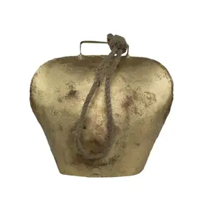 Zlatý antik plechový zvonek ve tvaru kravského zvonu - 9*5*10cm Mars & More
