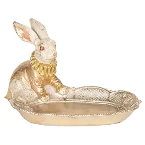 Zlatý dekorační talíř s králíkem - 15*11*09 cm Clayre & Eef