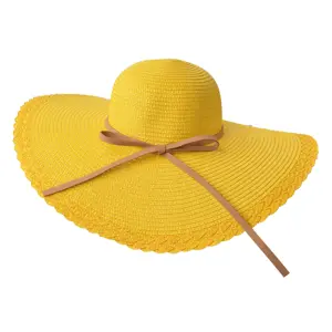 Žlutý klobouk s hnědou úzkou mašlí - Ø 58 cm Clayre & Eef