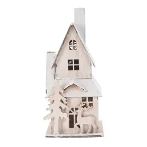 Dřevěný LED domeček Christmas house bílá, 9 x 20,5 x 9 cm