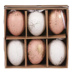 Produkt Sada umělých velikonočních vajíček zlatě zdobených, růžovo-bílá, 6 ks