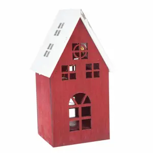 Produkt Vánoční dřevěná LED dekorace Light house červená, 11,7 x 21,2 x 9,7 cm