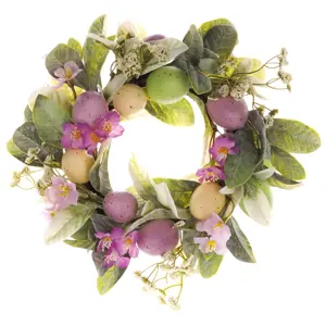 Produkt Velikonoční věnec s květy a vajíčky sv. fialová, pr. 28 cm