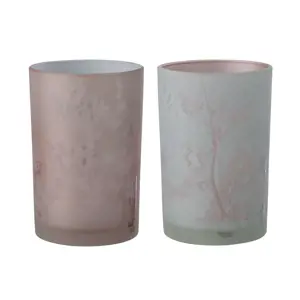 2ks růžový a modrý skleněný svícen na čajovou svíčku Sakura - Ø 12*17cm J-Line by Jolipa