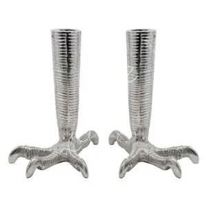 2ks stříbrný kovový svícen ve tvaru slepičích nohou Claw - 11*16*18cm   Colmore by Diga