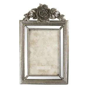 Produkt Antik stříbrný fotorámeček s dekorací květiny - 15*3*25 cm / 10*15 cm Clayre & Eef