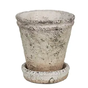 Produkt Béžový antik cementový květináč s miskou Provencal M - Ø 11*12 cm  Clayre & Eef