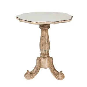 Béžový antik jídelní kulatý stůl se zdobnými prvky Fiorta - Ø 70*81 cm Clayre & Eef