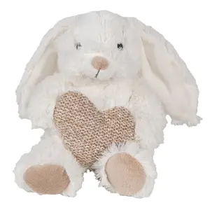 Béžový plyšový králíček s pleteným srdíčkem - 11*14*14 cm Clayre & Eef