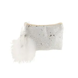 Bílá kabelka do ruky s flitry a peříčky Sequins - 22*18cm J-Line by Jolipa