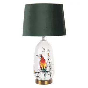 Bílo černá stolní lampa s ptáčkem a květy - Ø 28*50 cm / E27 Clayre & Eef