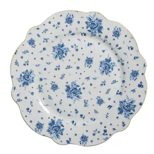 Bílý jídelní talíř s modrými růžičkami Blue Rose Blooming - Ø 27*2 cm Clayre & Eef