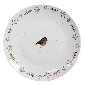Produkt Bílý keramický dezertní talíř s motivem ptáčka Moineau - Ø 20*2 cm Clayre & Eef