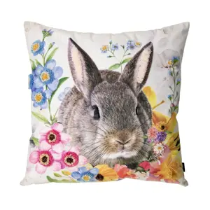 Bílý polštář s králíčkem a květy Fleury Rabbit - 45*10*45cm Mars & More
