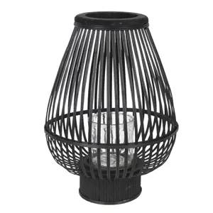 Produkt Černá dřevěná lucerna se skleněným válcem na svíčku Cotilde –  Ø 34*46 cm Clayre & Eef