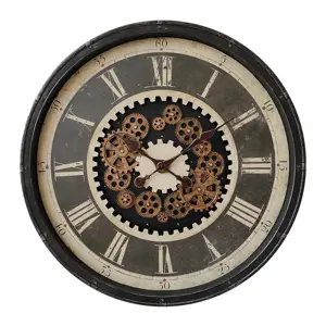 Produkt Černé antik nástěnné hodiny s ozubenými kolečky - Ø 76*8 cm / 3*AA Clayre & Eef
