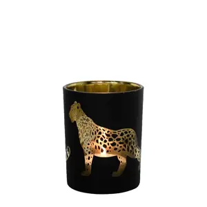 Černo zlatý skleněný svícen s jaguárem S - 7*7*8cm Mars & More