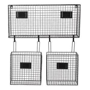 Černý kovový nástěnný stojan Set s košíky - 56*12*65 cm Clayre & Eef