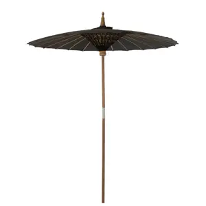 Černý slunečník s dřevěnou tyčí Lorie Wood - ∅ 200*260 cm J-Line by Jolipa