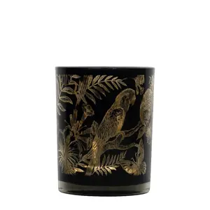 Produkt Černý svícen na čajovou svíčku s papoušky M - Ø 8*10cm Mars & More