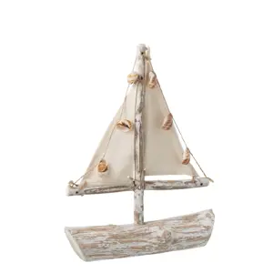 Produkt Dřevěná dekorativní loďka s patinou a mušličkami - 25*7,5*35 cm J-Line by Jolipa