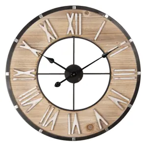 Dřevěno-kovové nástěnné hodiny s římskými číslicemi Flavie – Ø 60*4 cm / 1*AA Clayre & Eef