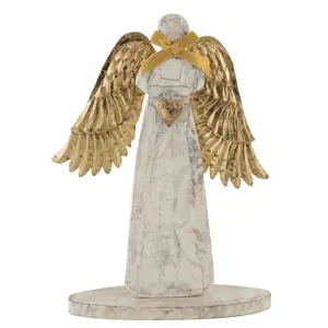 Dřevěný anděl  se zlatými křídly - 18*31*2cm J-Line by Jolipa