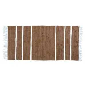 Hnědý bavlněný koberec s pruhy a třásněmi Rag walnut - 70*160 cm Chic Antique